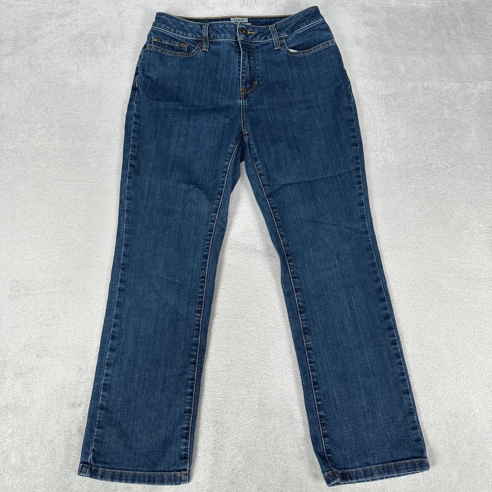 L.L.Bean Jeans Women 10 Petite Blue Classic Fit Straight Leg Stretch Denim Pants